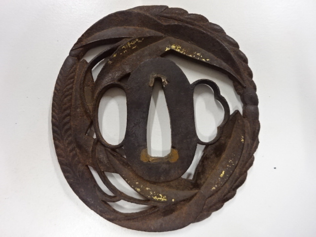 鉄地　金象嵌　稲穂　透かし　鍔